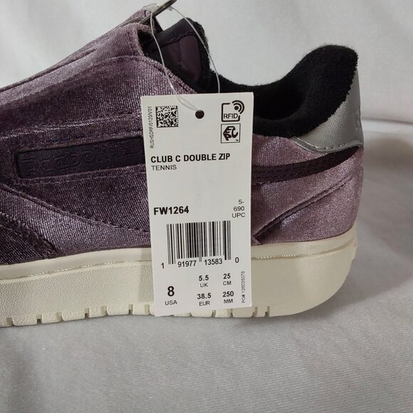 NWT! Reebok Club C Double Zip Purple Velvet Platform Sneakers - 8 - Picture 10 of 10